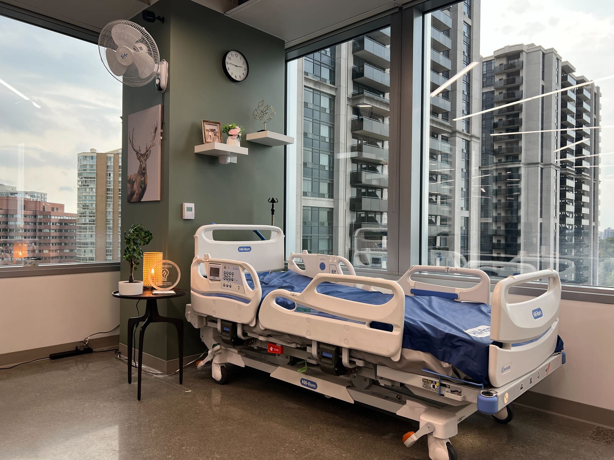 A hospital bed in the demo room at the Toronto office