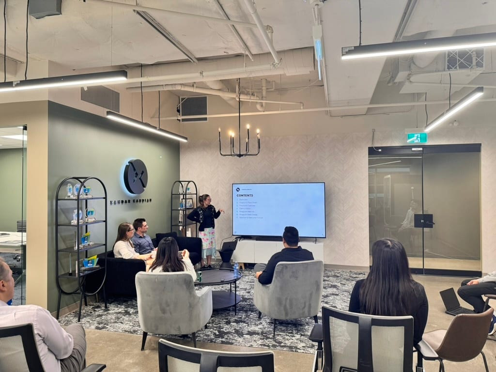 A team meeting in the Toronto office
